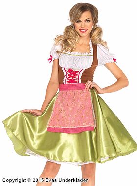 Oktoberfest-Bedienung, Kostüm-Kleid, Schnürung, Satineinlage, Puffärmel